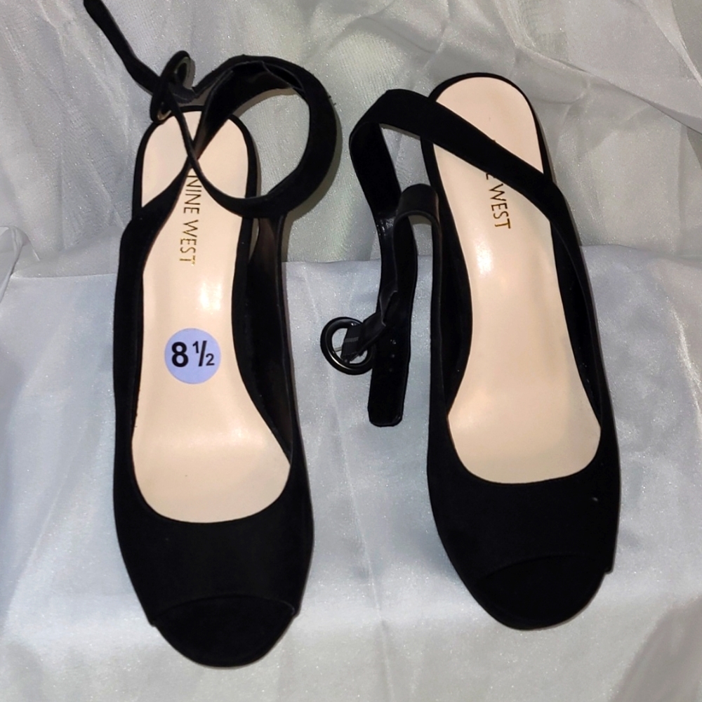 NINE WEST BLACK WEDGE STRAP AROUND THE ANKEL, GU - Picture 1 of 6